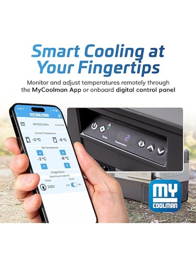 myCOOLMAN 44 "ذا ويكندر" – ثلاجة ومجمد محمول بسعة 44 لتر، 12/24 فولت DC و240 فولت AC، تحكم عبر تطبيق بلوتوث، حماية البطارية وتصميم منخفض، منفذ USB، تبريد من -22 °C إلى +10 °C، قابس بريطاني - Image 5